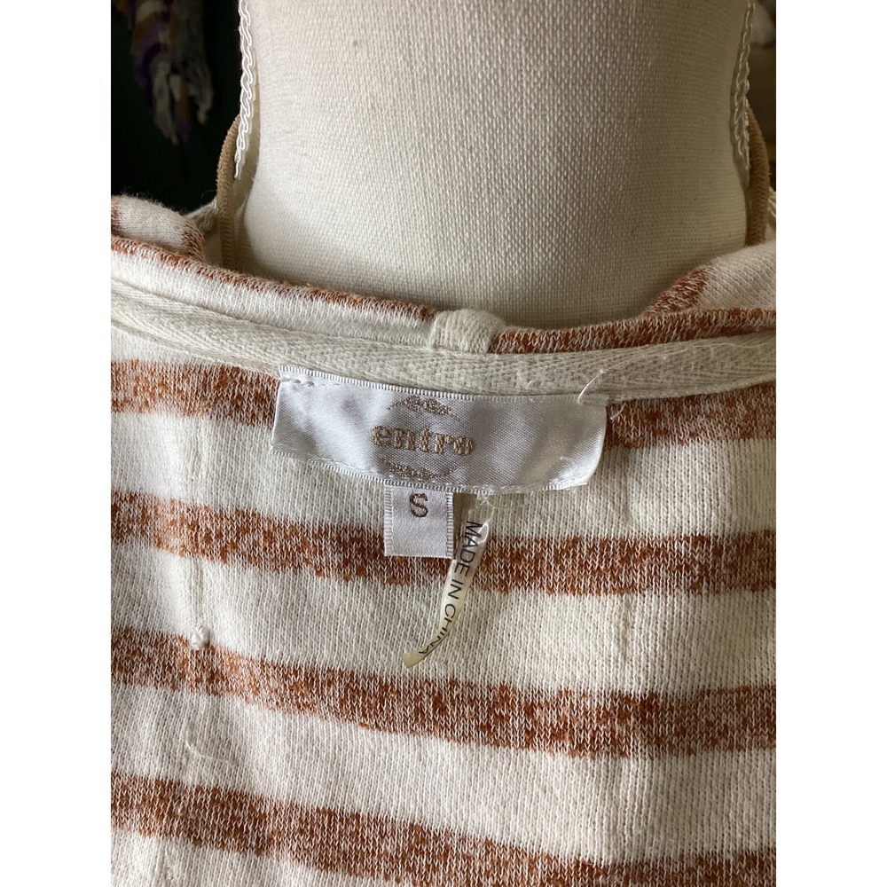 Entro Womens Small Striped Hooded Open‎ Front Cardigan Crochet Lace Back Rust - Picture 4 of 5